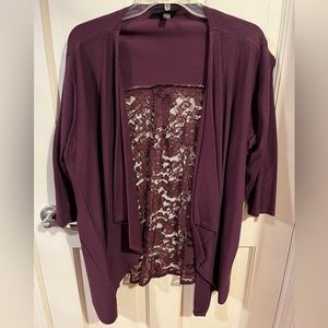 Red wine/purple color cardigan with lace back.